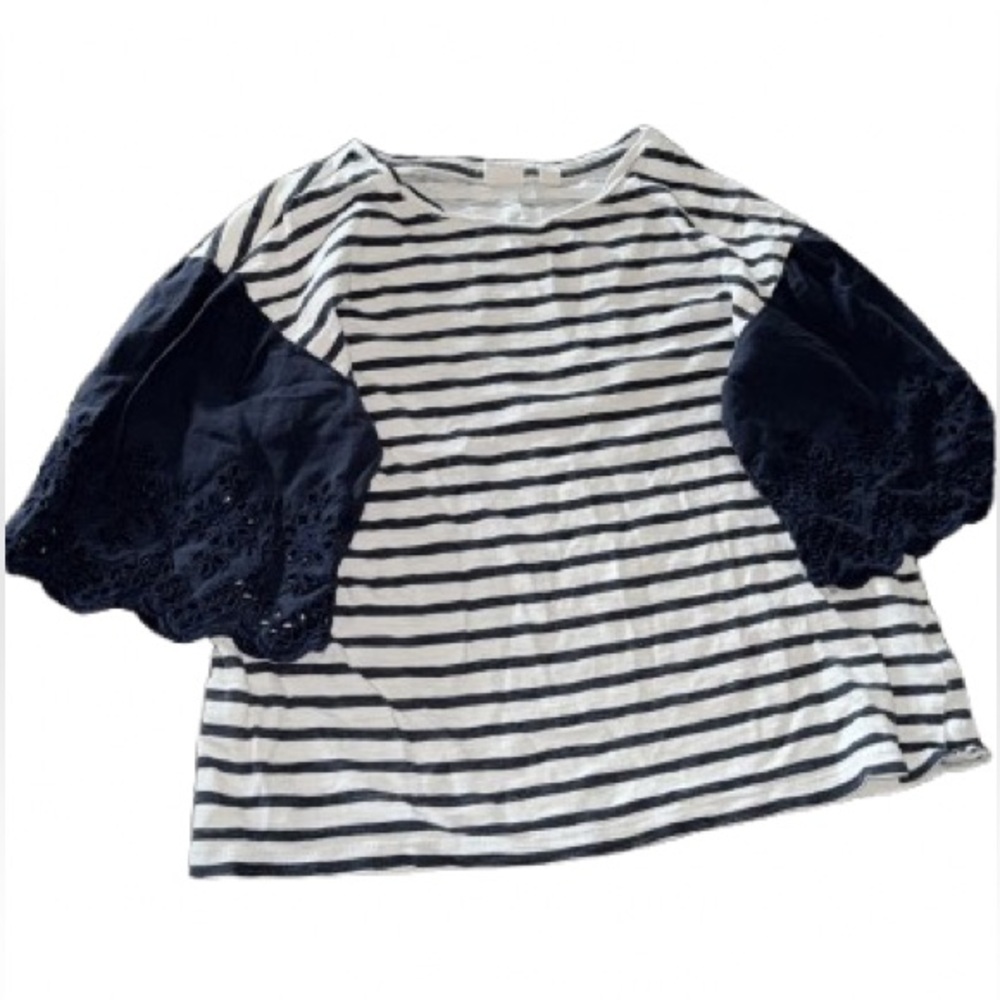 Gap Kids Medium Striped Shirt with Navy Ruffle Sleeves